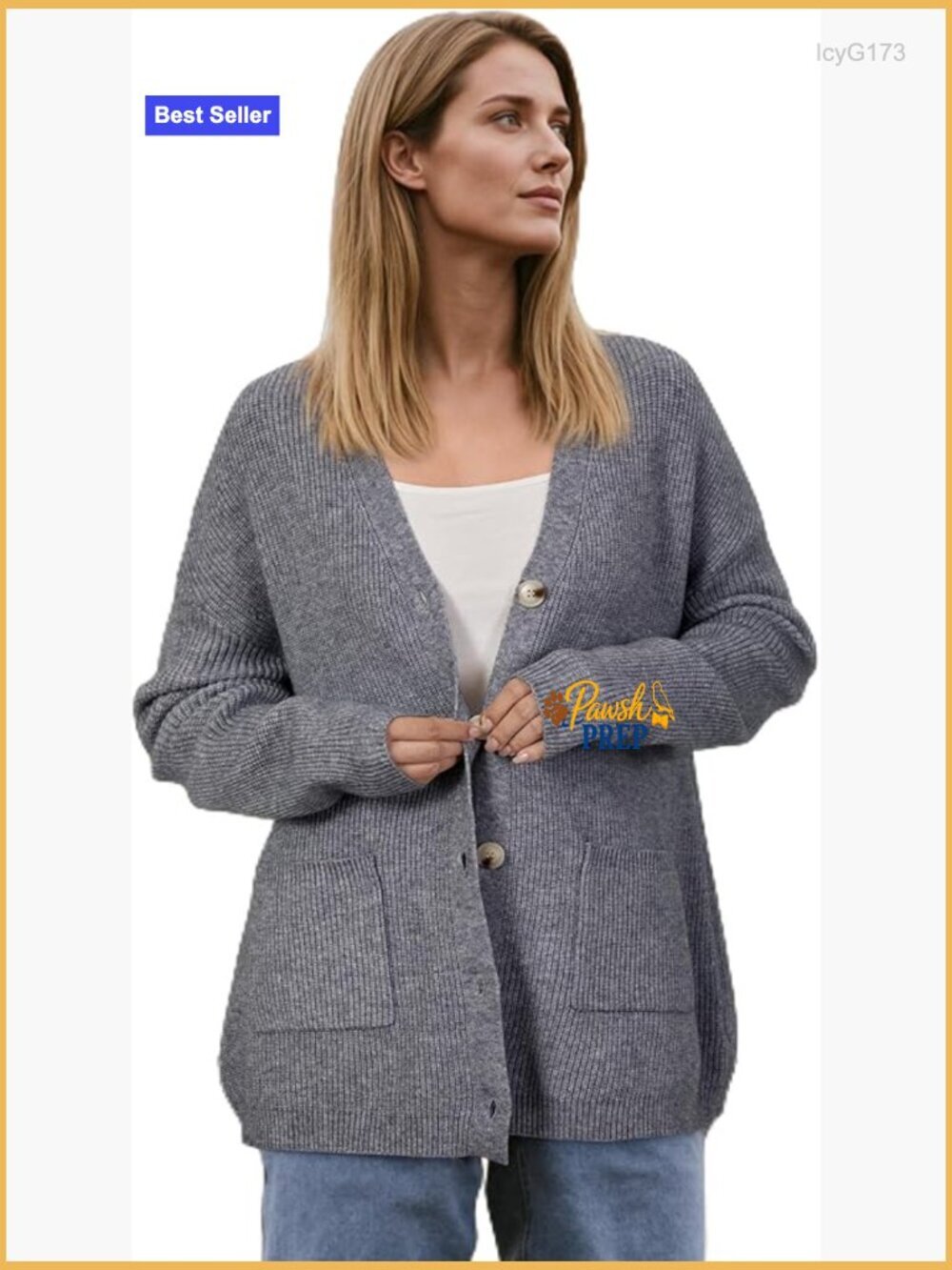 Women's Chunky Oversized Cardigan with Pockets, V-Neck Ribbed Knit